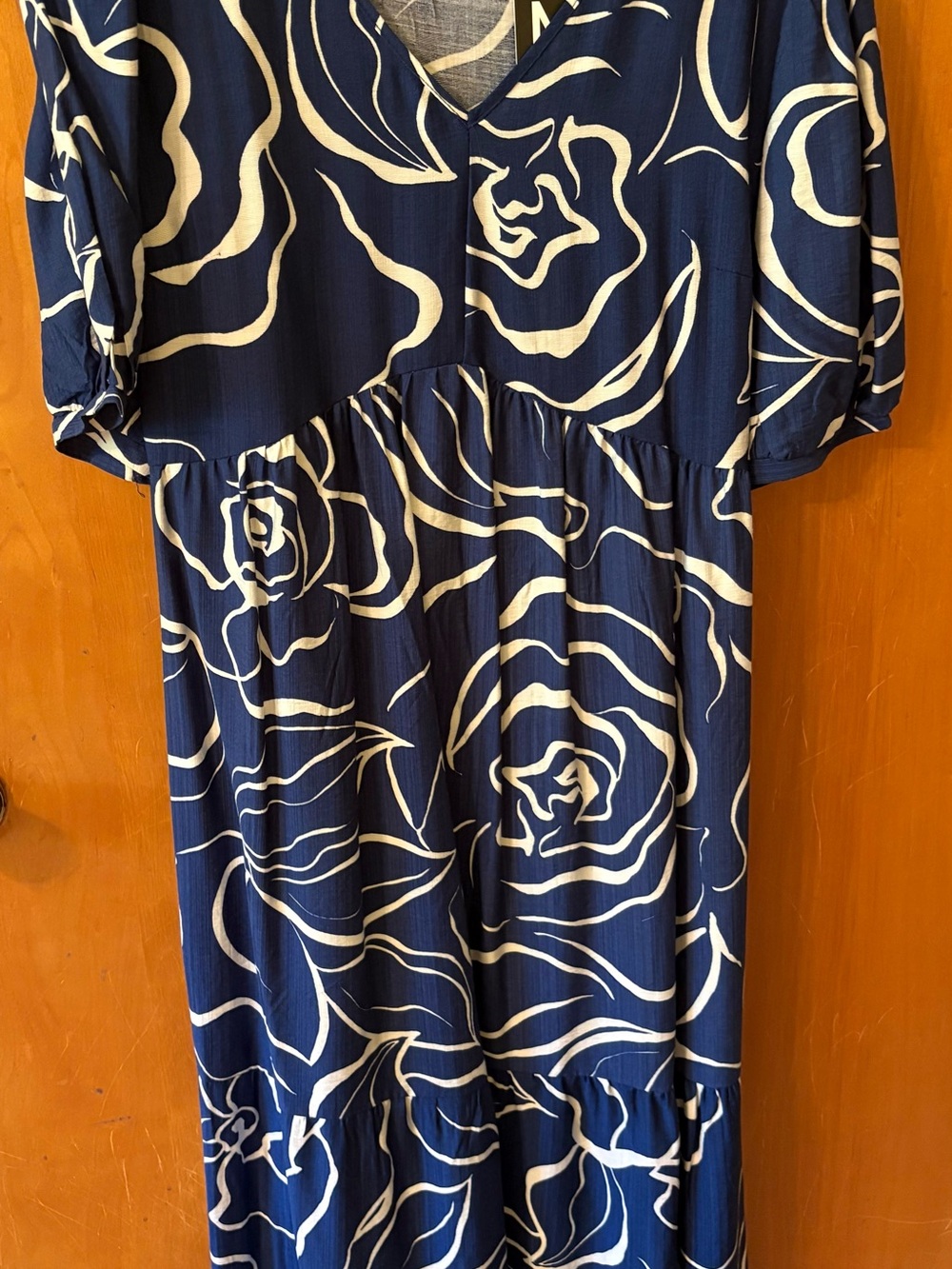 Mlle Gabrielle Navy and White Floral V‑Neck Midi Dress